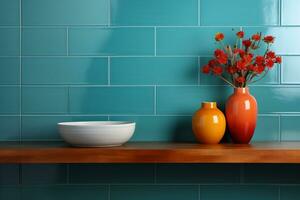 Horizontal or vertical background with ceramic tile. Mock up template. Copy space for text. AI generative photo