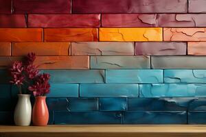 Horizontal or vertical background with ceramic tile. Mock up template. Copy space for text. AI generative photo