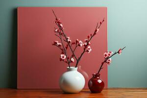 Horizontal or vertical background with ceramic tile. Mock up template. Copy space for text. AI generative photo