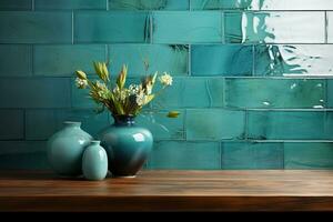 Horizontal or vertical background with ceramic tile. Mock up template. Copy space for text. AI generative photo