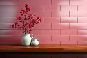 Horizontal or vertical background with ceramic tile. Mock up template. Copy space for text. AI generative photo