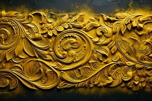 Horizontal or vertical grunge background with ethnicity ornaments and stucco texture of yellow color. AI generative photo