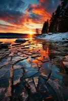 el hielo en el lago fracturado. ai generativo foto