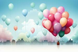 Create an illustration on a plain white background of balloons. AI generative photo