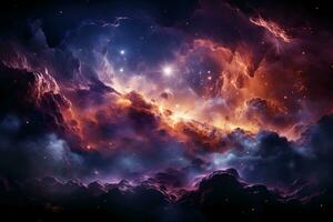 Deep space stars galaxy neon purple colors. AI generative photo