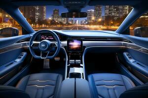 Interior car, electric car, Blue, Modern, hype realistic. AI generative photo