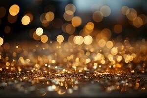 Out of focus background, bokeh, gold color, sparking blight. AI generative photo