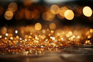 Out of focus background, bokeh, gold color, sparking blight. AI generative photo