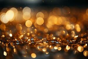 Out of focus background, bokeh, gold color, sparking blight. AI generative photo
