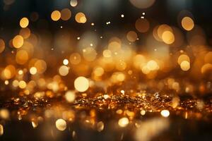 Out of focus background, bokeh, gold color, sparking blight. AI generative photo