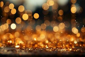 Out of focus background, bokeh, gold color, sparking blight. AI generative photo