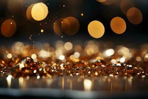 Out of focus background, bokeh, gold color, sparking blight. AI generative photo