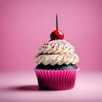 Isolated Cupcake on Pink Background Studio Shot AI Generative photo