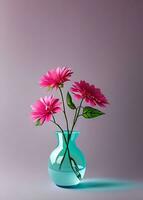 A Pink Background With Glass Flower Vase AI Generated photo