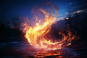 A frozen flame, long exposure photography. AI generative photo