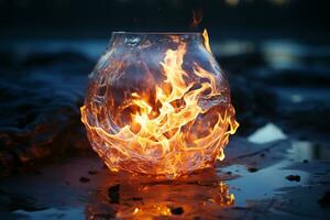 A frozen flame, long exposure photography. AI generative photo