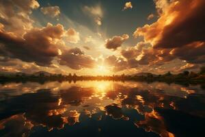 A picture of the sun's rays being reflected up towards the sky. AI generative photo