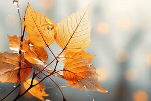 Autumn colored fall leaf isolated on transparent background overlay texture. AI generative photo