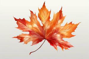 Autumn colored fall leaf isolated on transparent background overlay texture. AI generative photo