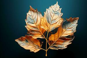 Autumn colored fall leaf isolated on transparent background overlay texture. AI generative photo