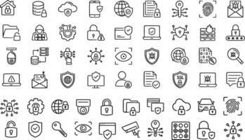 Safety, security, protection thin line icons.Cyber Security editable stroke outline icons set. Data protection, spam, secure, security, antivirus, password, privacy, padlock and hacker. Vector. vector