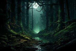 Dark green woods, pixel art. AI generative photo