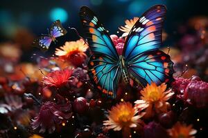 A group of countless butterflies fluttered among the flowers. AI generative photo