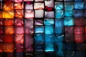 Glass brick wall texture, translucent, vivid color. AI generative photo