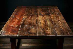 Realistic old wood table covering all surface from above. AI generative photo