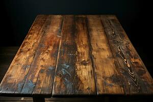 Realistic old wood table covering all surface from above. AI generative photo