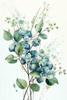 illustration of eucalyptus and twigs with leaves in watercolor. AI generative photo