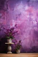 Close up of violet matte painted wall as digital backdrop ultra. AI generative photo