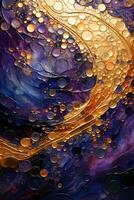 luminoso puntillismo, hecho de líquido rieles, púrpura y oro, espumoso reflexiones ai generativo foto