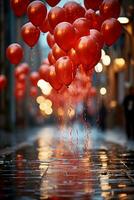 rojo globos, bokeh en antecedentes, superficial profundidad de campo. ai generativo foto