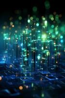 Technological lines, sense of lines, big data, blue, green. AI generative photo