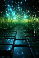 Technological lines, sense of lines, big data, blue, green. AI generative photo