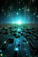 Technological lines, sense of lines, big data, blue, green. AI generative photo