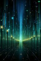 Technological lines, sense of lines, big data, blue, green. AI generative photo