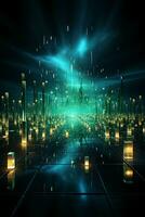 Technological lines, sense of lines, big data, blue, green. AI generative photo