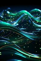 Technological lines, sense of lines, big data, blue, green. AI generative photo