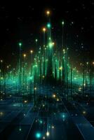 Technological lines, sense of lines, big data, blue, green. AI generative photo