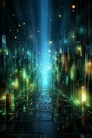 Technological lines, sense of lines, big data, blue, green. AI generative photo