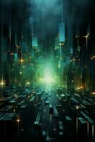 Technological lines, sense of lines, big data, blue, green. AI generative photo