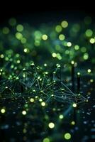 Technological lines, sense of lines, big data, blue, green. AI generative photo