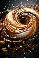 Close up of a whipped chocolate swirl.. AI generative photo