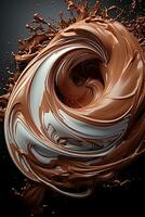 Close up of a whipped chocolate swirl.. AI generative photo