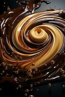 Close up of a whipped chocolate swirl.. AI generative photo