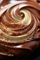 Close up of a whipped chocolate swirl.. AI generative photo