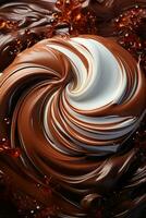 Close up of a whipped chocolate swirl.. AI generative photo