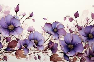 hermosa detallado y separado pequeño espaciado púrpura flores en un blanco antecedentes. ai generativo foto